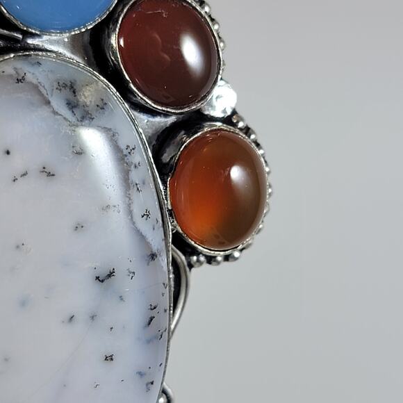 Gemstone Pendant Necklace – Opal, Carnelian & Chalcedony + 20" Silver Chain - Picture 4 of 10